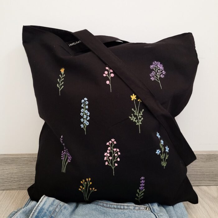 Tote Bag Negra Pintada A Mano - Limeteart - Imagen 2
