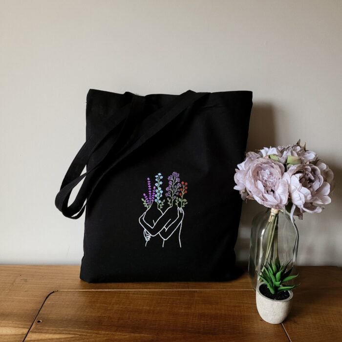 Tote Bag Negra Abrazo De Amor - Limeteart - Imagen 1