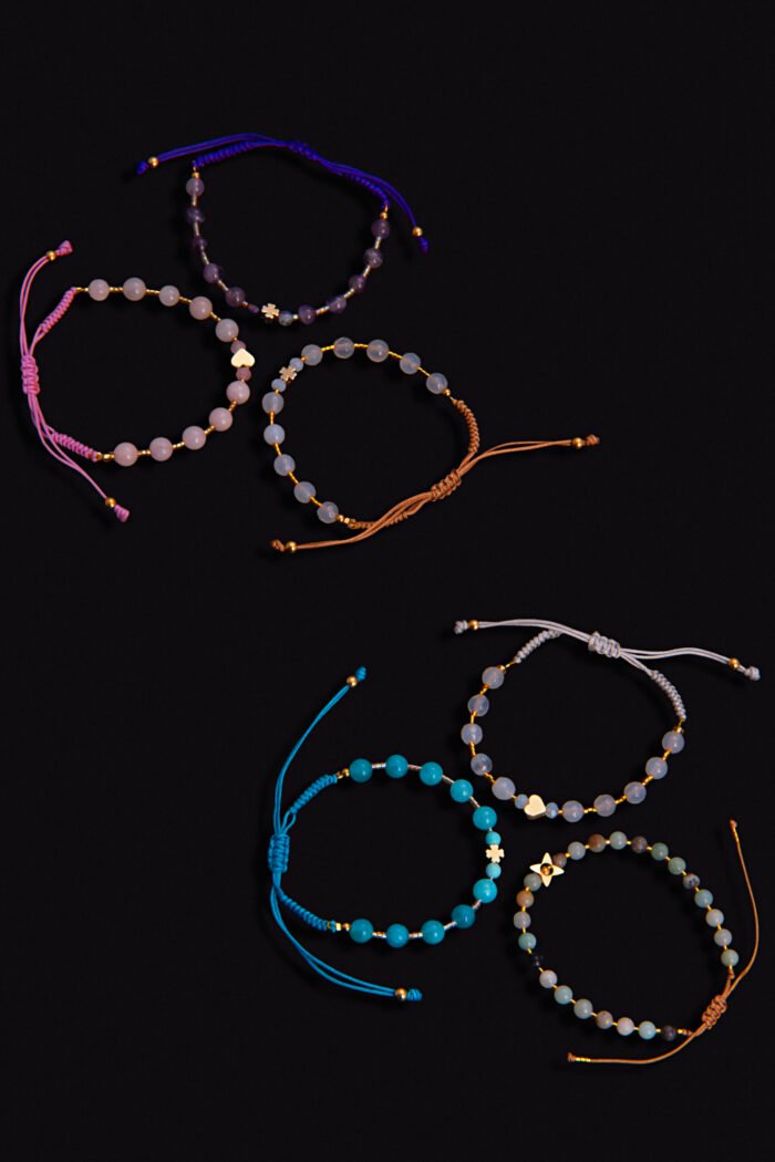 Pulsera en cuarzo rosa con corazón central - Perlamabe - Imagen 4