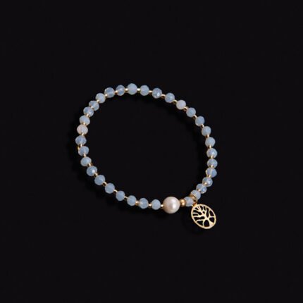 Pulsera cuarzo blanco con una perla y colgante árbol de la vida (flash de oro) Perlamabe - Imagen 2