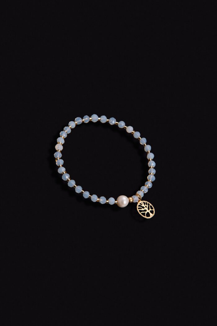 Pulsera cuarzo blanco con una perla y colgante árbol de la vida (flash de oro) Perlamabe - Imagen 2