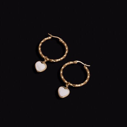 Pendientes aro dorado con corazón blanco (colgante extraíble) - Perlamabe - Imagen 2