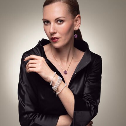 Pulsera cuarzo blanco con una perla y colgante árbol de la vida (flash de oro) Perlamabe
